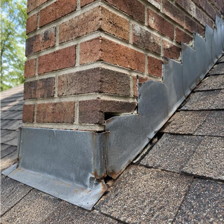 Brick chimney flashing junction