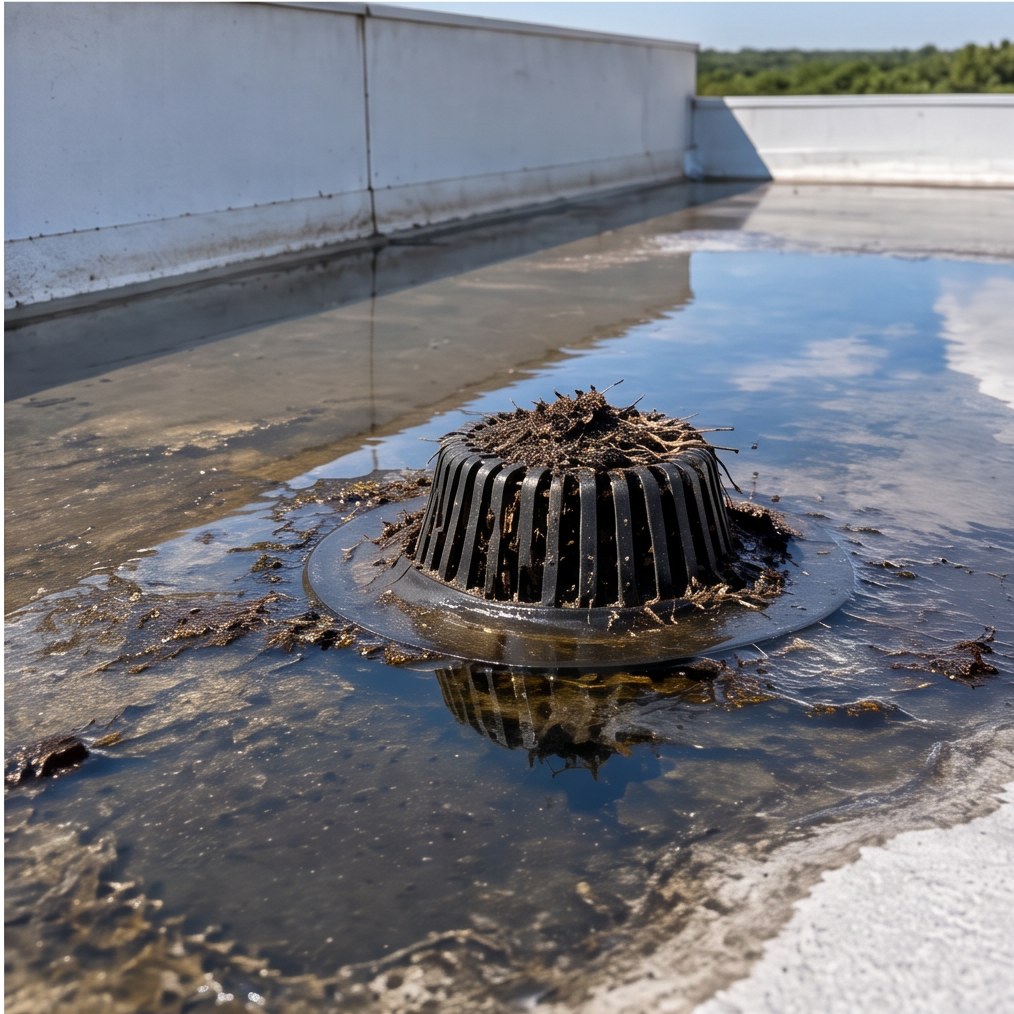 Water near a roof drain