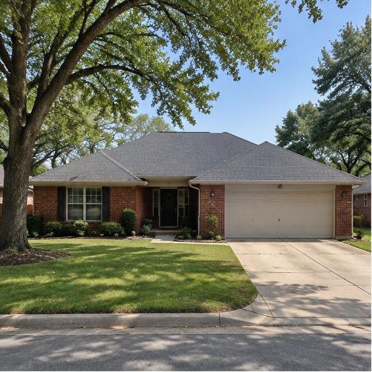 AI-made example of a pitched-roof home with Edmond-area architectural features