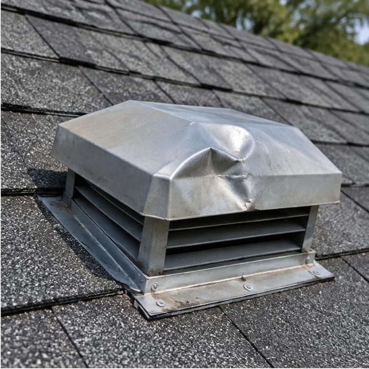 Hail dents on a metal vent
