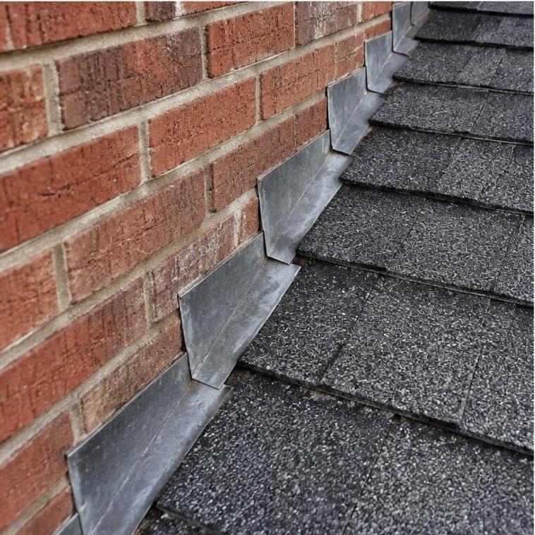 Brick chimney flashing junction