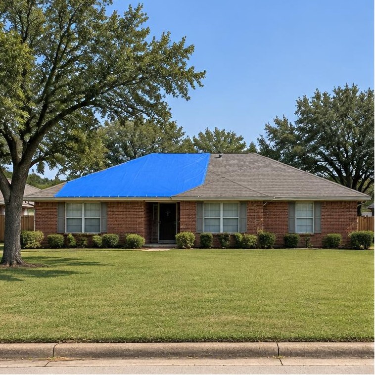 Edmond-area home example with brick or traditional siding, pitched roof and flat Oklahoma surroundings