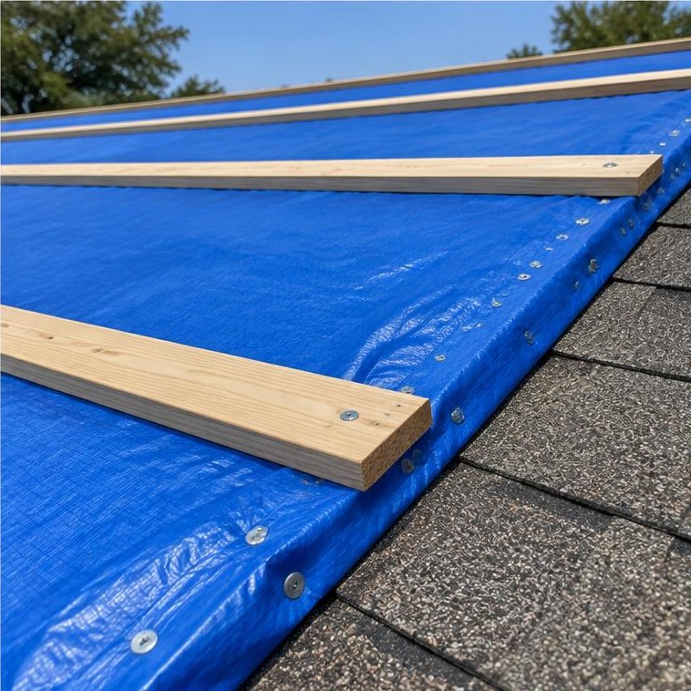 Temporary roof tarp detail