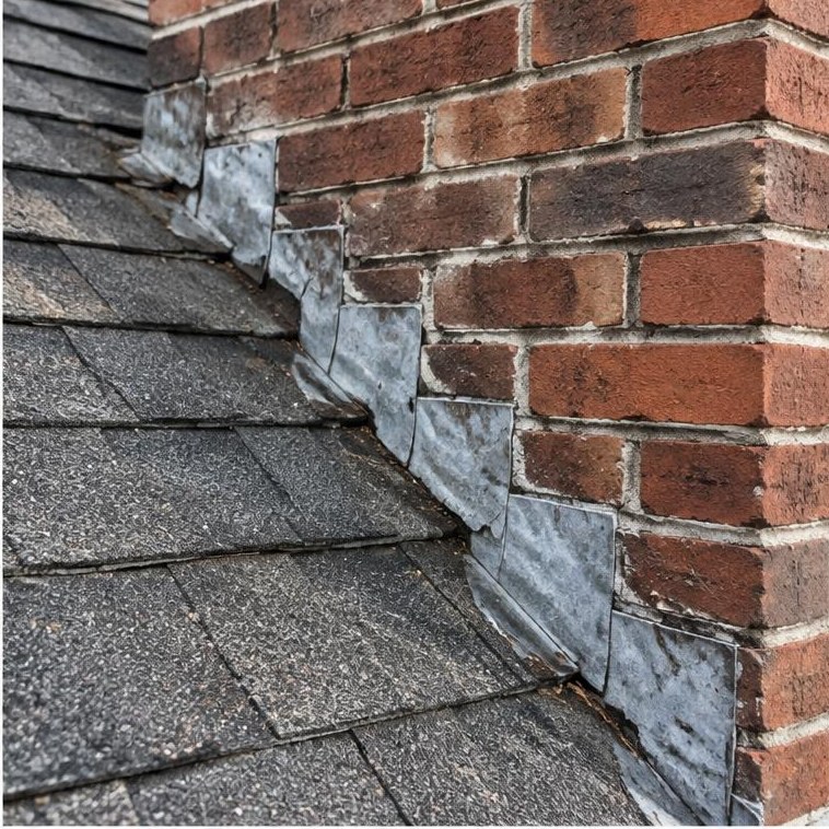 Brick chimney flashing junction