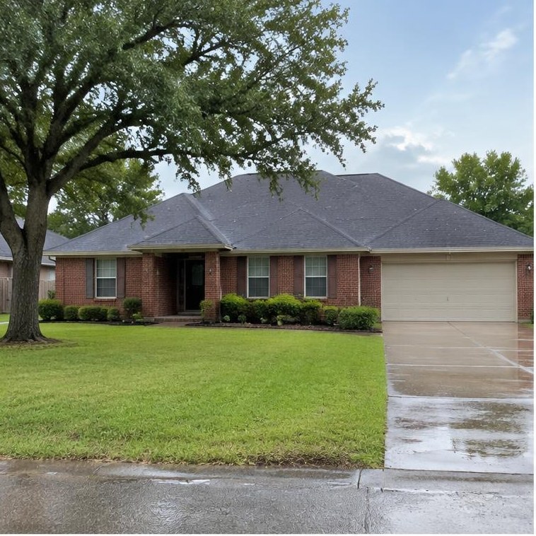 Edmond-area home example with brick or traditional siding, pitched roof and flat Oklahoma surroundings
