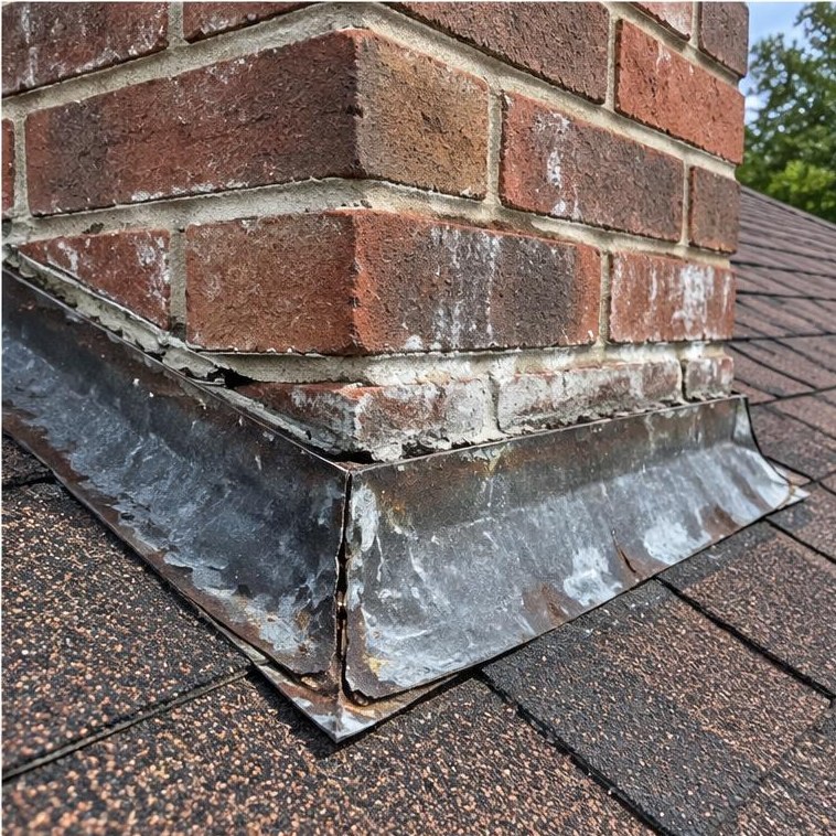 Brick chimney flashing junction