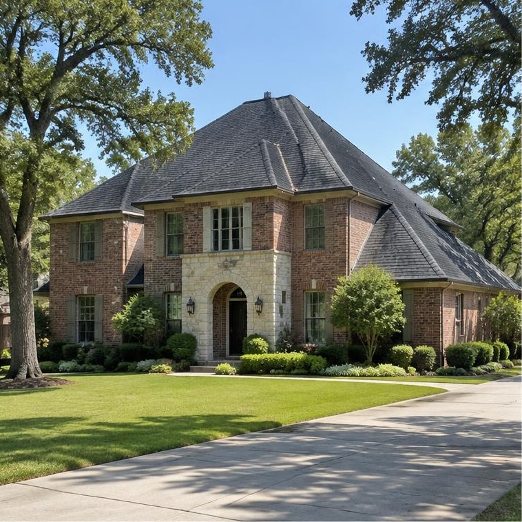 AI-made example of a pitched-roof home with Edmond-area architectural features