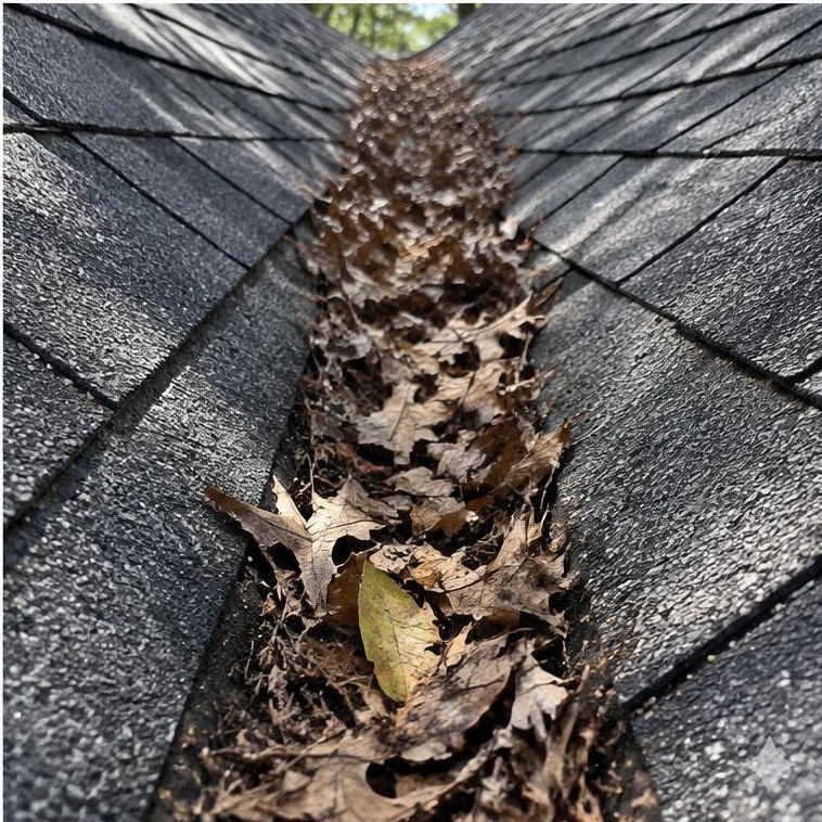 Leaves in a roof valley