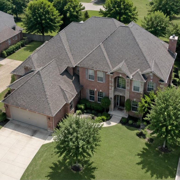 Edmond-area home example with brick or traditional siding, pitched roof and flat Oklahoma surroundings