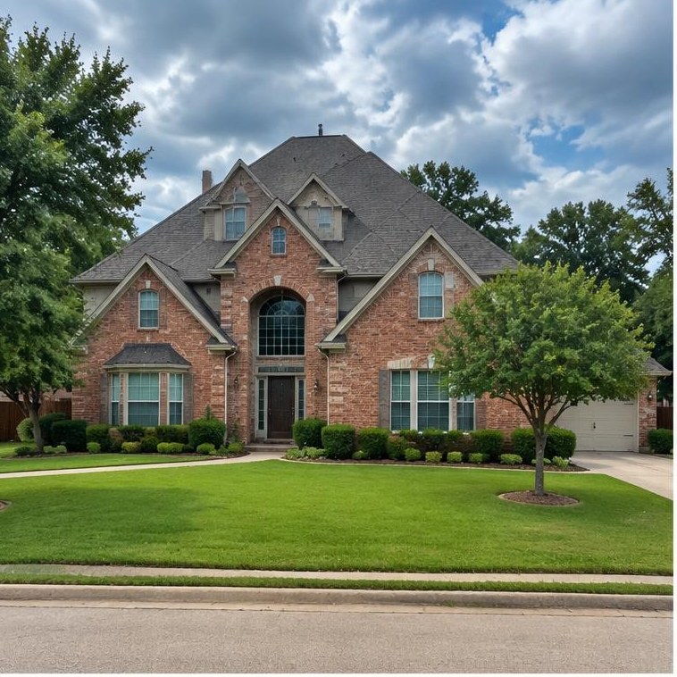 Edmond-area home example with brick or traditional siding, pitched roof and flat Oklahoma surroundings