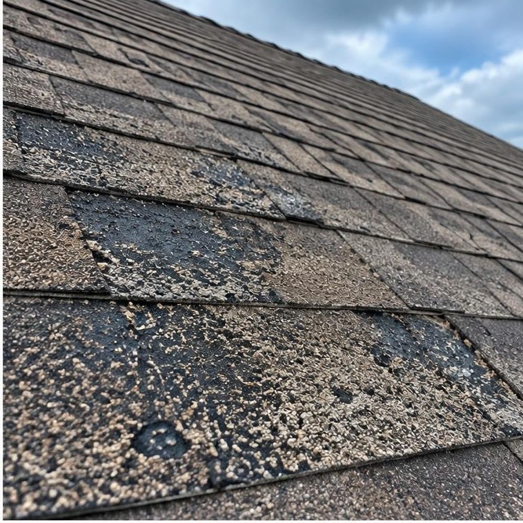 Crew tearing off and replacing shingles
