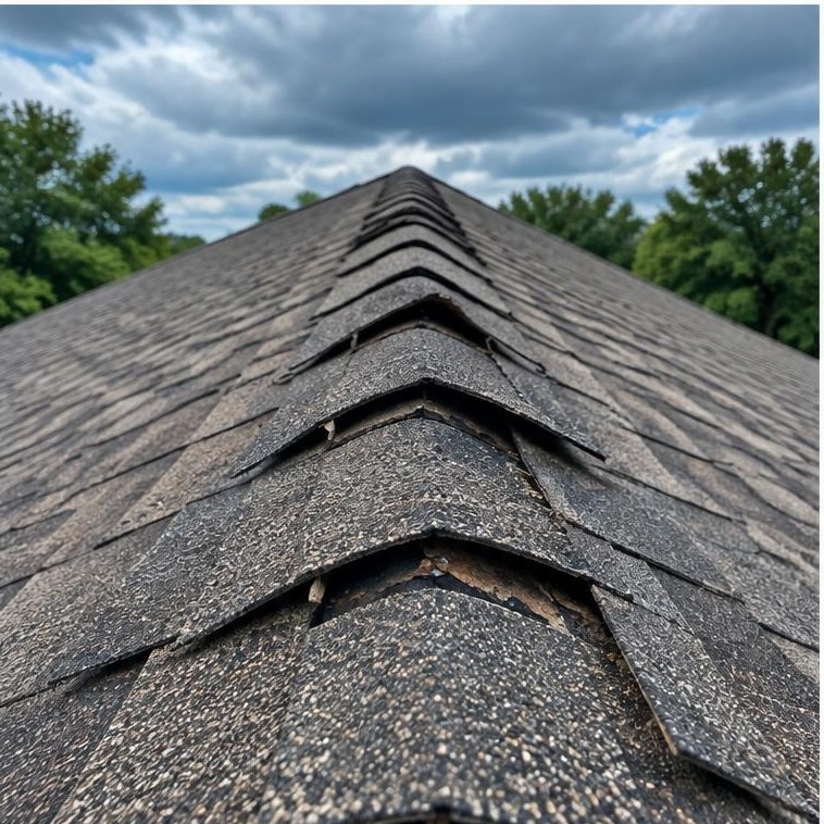 Damaged ridge shingles
