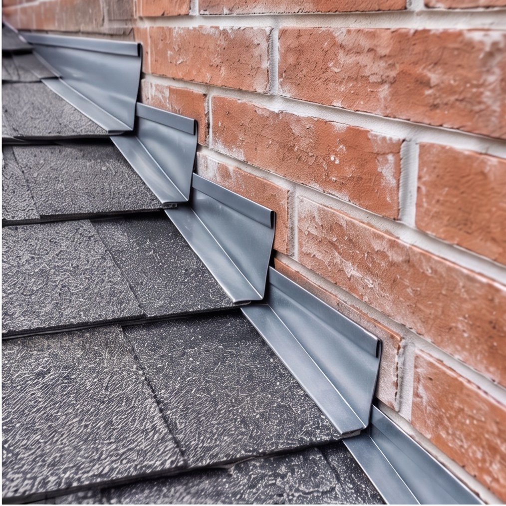 Roof and brick wall flashing junction