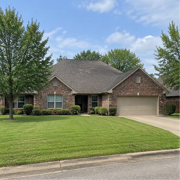 Edmond-area home example with brick or traditional siding, pitched roof and flat Oklahoma surroundings