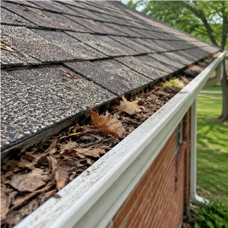 Leaves and grit in a gutter