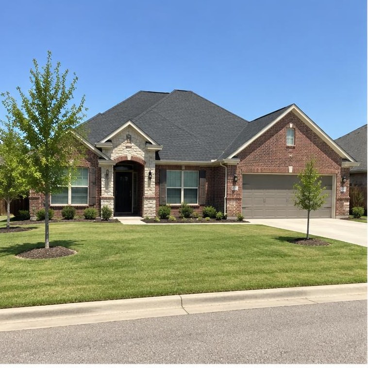 AI-made example of a pitched-roof home with Edmond-area architectural features